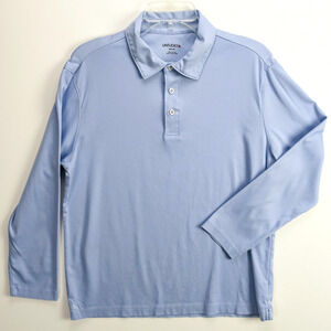 UNTUCKit Men’s Medium Long Sleeve Polo Regular Fit Shirt Light Blue Damaschino